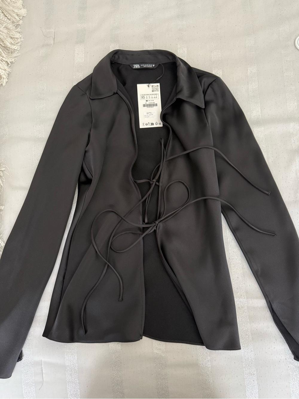 Zara Black Satin Tie-Front Blazer Jacket